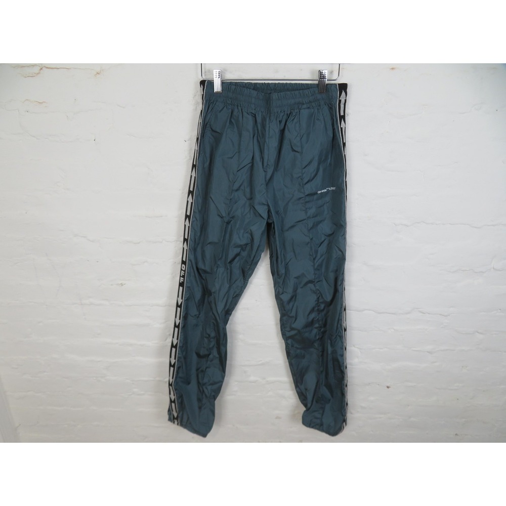 Off-White Logo Track Pants Mens Medium Main Label Windbreaker Stripe Italy Blue
